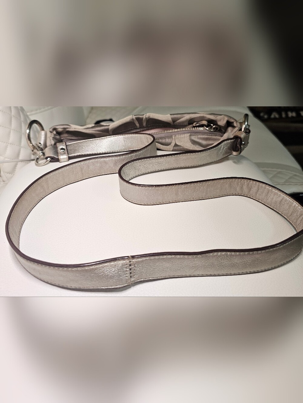 Coach Satin Signature Chain-Accent Shoulder Bag in Silver Taupe (Used) - Picture 11 of 13